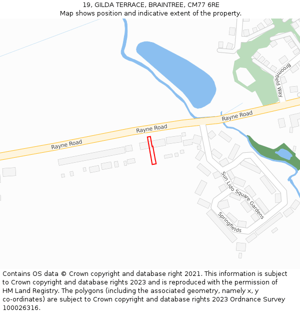 19, GILDA TERRACE, BRAINTREE, CM77 6RE: Location map and indicative extent of plot