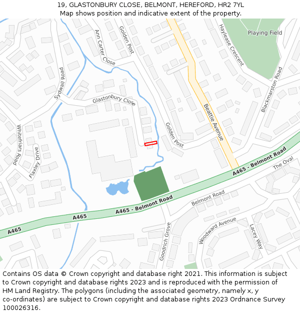 19, GLASTONBURY CLOSE, BELMONT, HEREFORD, HR2 7YL: Location map and indicative extent of plot