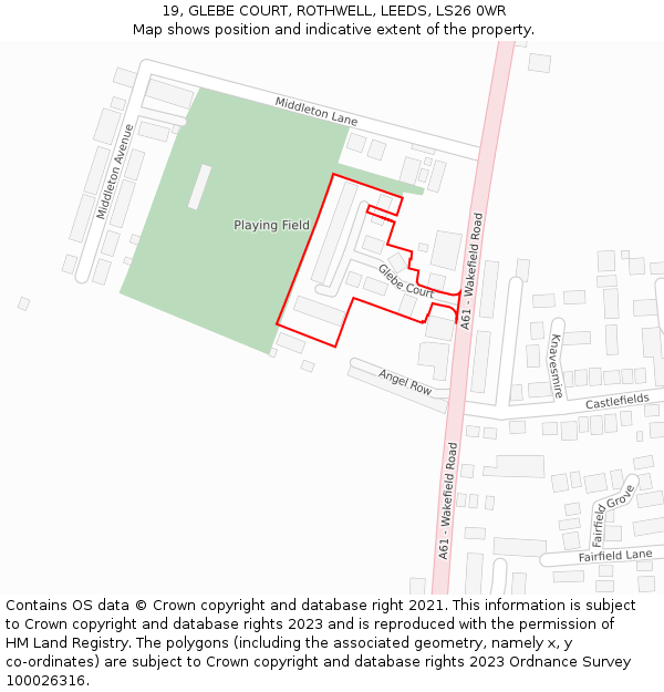 19, GLEBE COURT, ROTHWELL, LEEDS, LS26 0WR: Location map and indicative extent of plot