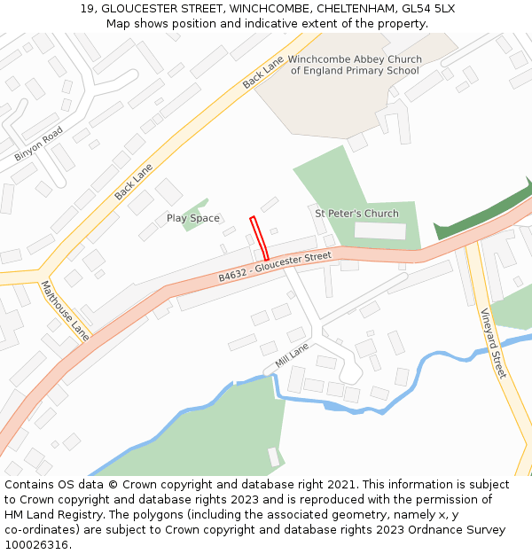 19, GLOUCESTER STREET, WINCHCOMBE, CHELTENHAM, GL54 5LX: Location map and indicative extent of plot