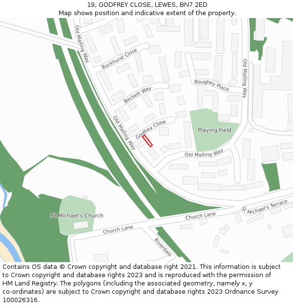 19, GODFREY CLOSE, LEWES, BN7 2ED: Location map and indicative extent of plot