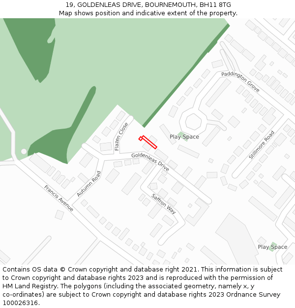 19, GOLDENLEAS DRIVE, BOURNEMOUTH, BH11 8TG: Location map and indicative extent of plot