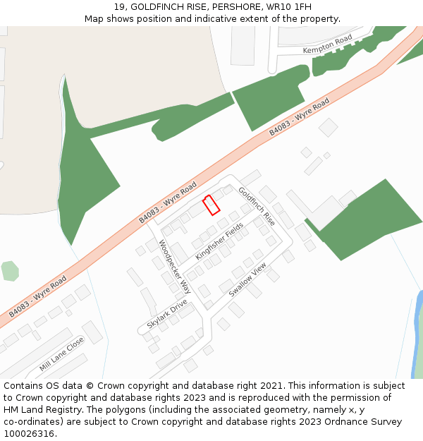 19, GOLDFINCH RISE, PERSHORE, WR10 1FH: Location map and indicative extent of plot