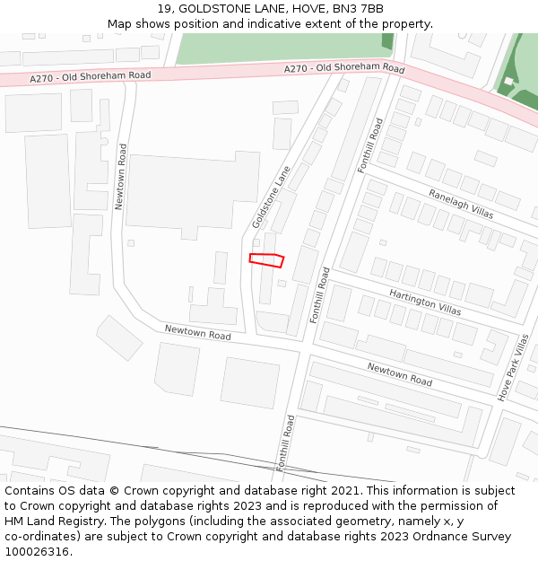 19, GOLDSTONE LANE, HOVE, BN3 7BB: Location map and indicative extent of plot