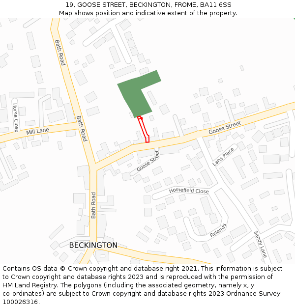 19, GOOSE STREET, BECKINGTON, FROME, BA11 6SS: Location map and indicative extent of plot