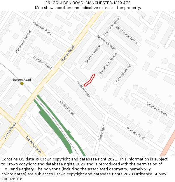 19, GOULDEN ROAD, MANCHESTER, M20 4ZE: Location map and indicative extent of plot