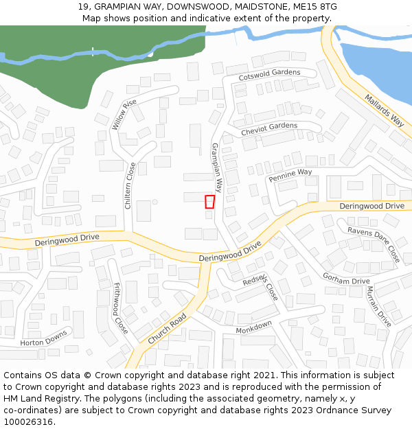 19, GRAMPIAN WAY, DOWNSWOOD, MAIDSTONE, ME15 8TG: Location map and indicative extent of plot