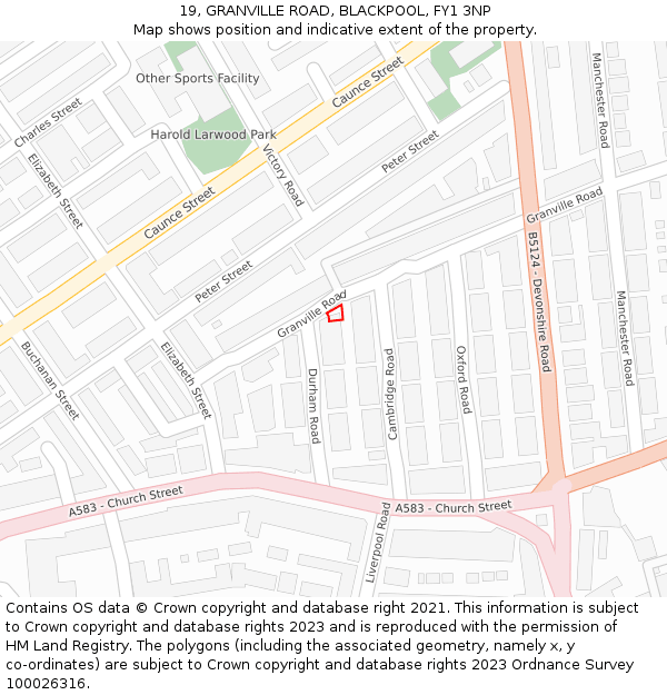 19, GRANVILLE ROAD, BLACKPOOL, FY1 3NP: Location map and indicative extent of plot