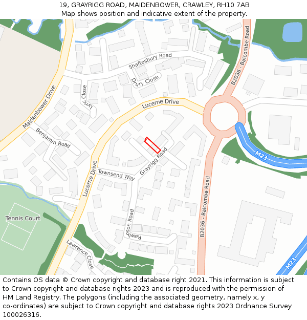 19, GRAYRIGG ROAD, MAIDENBOWER, CRAWLEY, RH10 7AB: Location map and indicative extent of plot