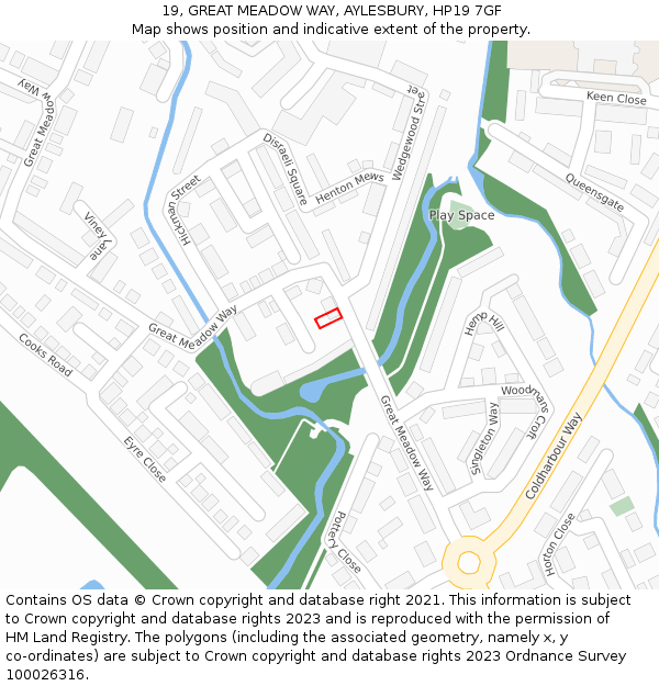 19, GREAT MEADOW WAY, AYLESBURY, HP19 7GF: Location map and indicative extent of plot