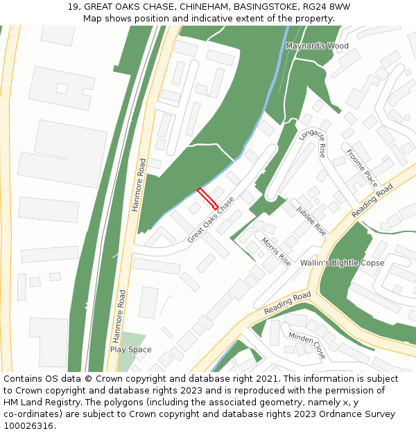 19, GREAT OAKS CHASE, CHINEHAM, BASINGSTOKE, RG24 8WW: Location map and indicative extent of plot