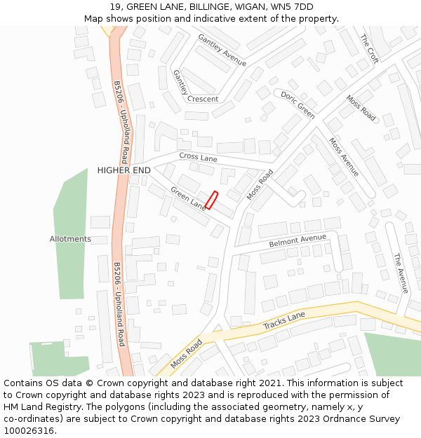 19, GREEN LANE, BILLINGE, WIGAN, WN5 7DD: Location map and indicative extent of plot