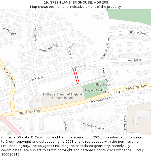 19, GREEN LANE, BRIGHOUSE, HD6 2PS: Location map and indicative extent of plot