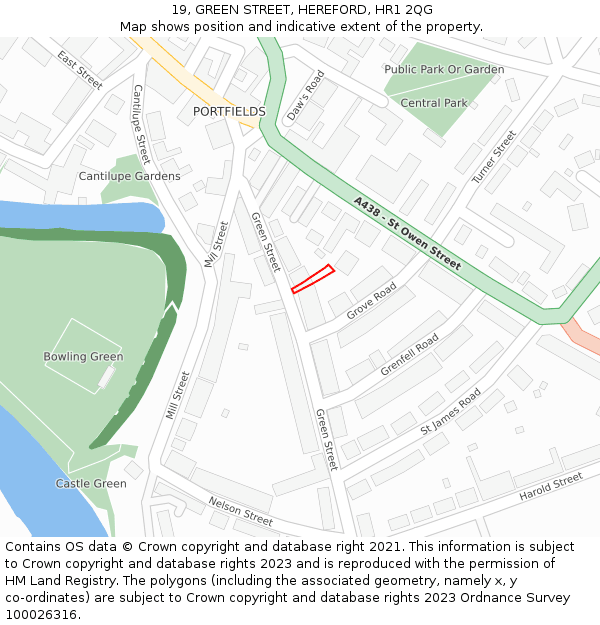 19, GREEN STREET, HEREFORD, HR1 2QG: Location map and indicative extent of plot