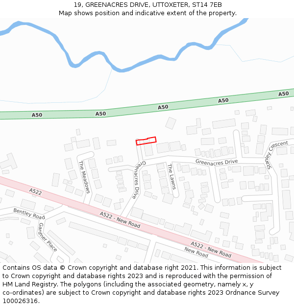 19, GREENACRES DRIVE, UTTOXETER, ST14 7EB: Location map and indicative extent of plot