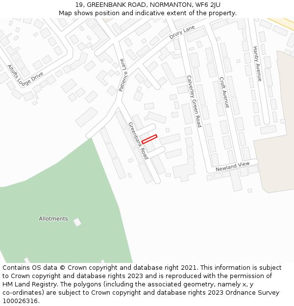19, GREENBANK ROAD, NORMANTON, WF6 2JU: Location map and indicative extent of plot