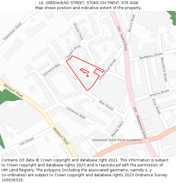 19, GREENHEAD STREET, STOKE-ON-TRENT, ST6 4GW: Location map and indicative extent of plot