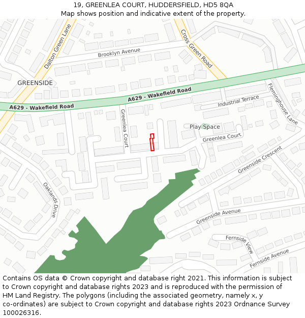 19, GREENLEA COURT, HUDDERSFIELD, HD5 8QA: Location map and indicative extent of plot