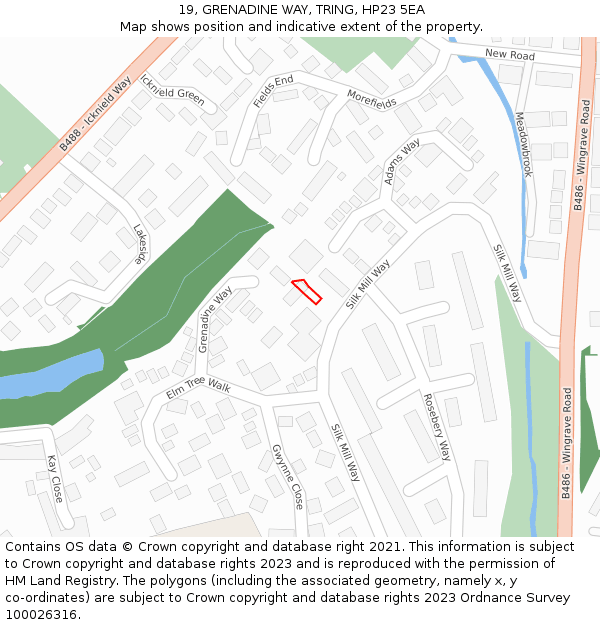 19, GRENADINE WAY, TRING, HP23 5EA: Location map and indicative extent of plot