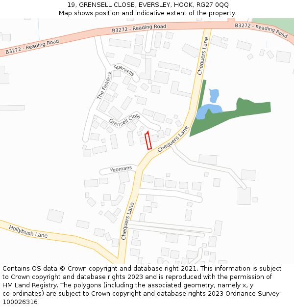 19, GRENSELL CLOSE, EVERSLEY, HOOK, RG27 0QQ: Location map and indicative extent of plot