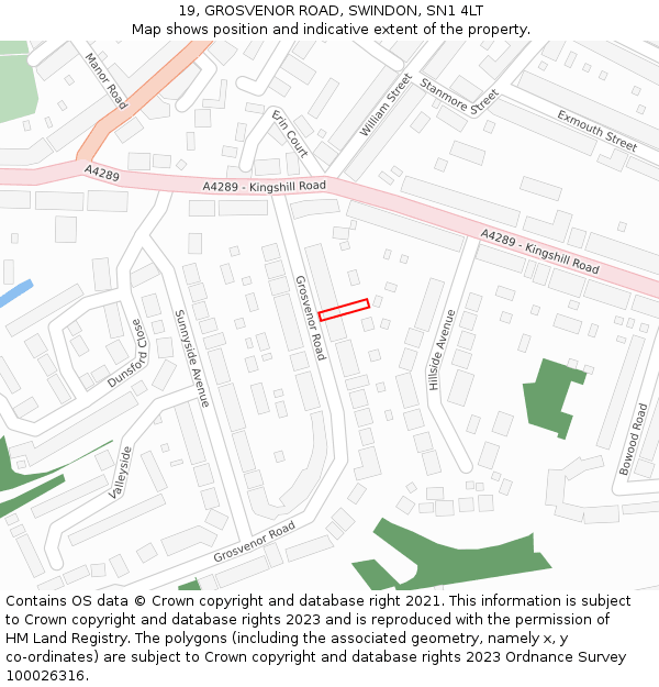 19, GROSVENOR ROAD, SWINDON, SN1 4LT: Location map and indicative extent of plot