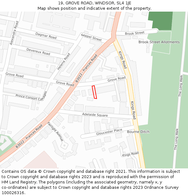 19, GROVE ROAD, WINDSOR, SL4 1JE: Location map and indicative extent of plot
