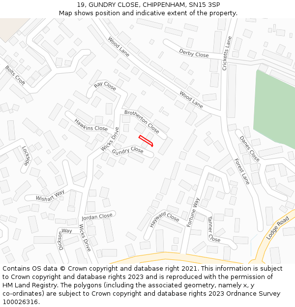 19, GUNDRY CLOSE, CHIPPENHAM, SN15 3SP: Location map and indicative extent of plot