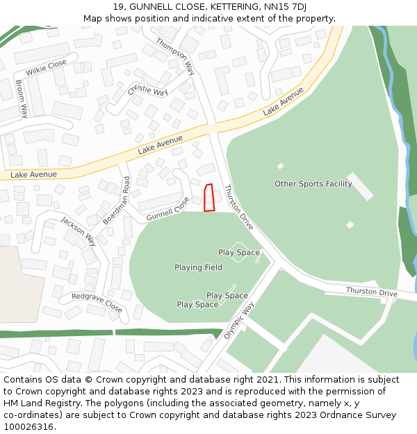 19, GUNNELL CLOSE, KETTERING, NN15 7DJ: Location map and indicative extent of plot