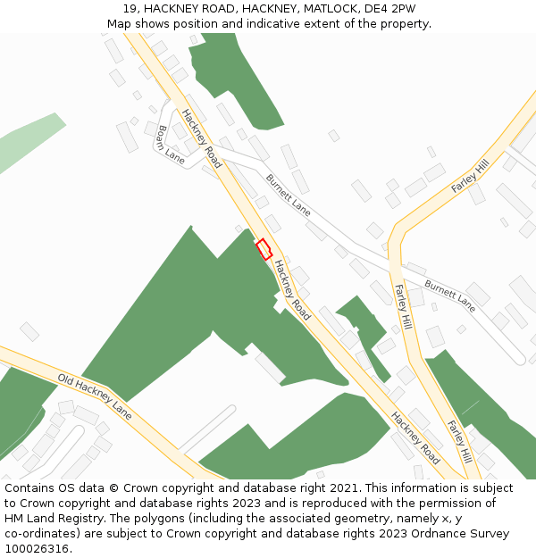 19, HACKNEY ROAD, HACKNEY, MATLOCK, DE4 2PW: Location map and indicative extent of plot