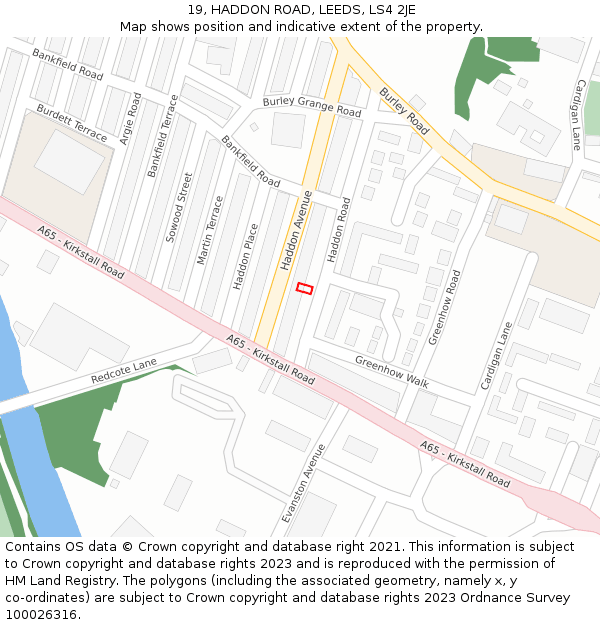 19, HADDON ROAD, LEEDS, LS4 2JE: Location map and indicative extent of plot