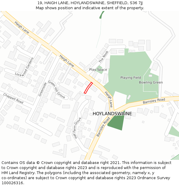 19, HAIGH LANE, HOYLANDSWAINE, SHEFFIELD, S36 7JJ: Location map and indicative extent of plot