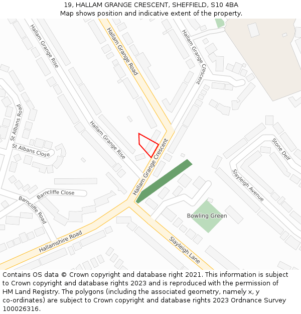 19, HALLAM GRANGE CRESCENT, SHEFFIELD, S10 4BA: Location map and indicative extent of plot