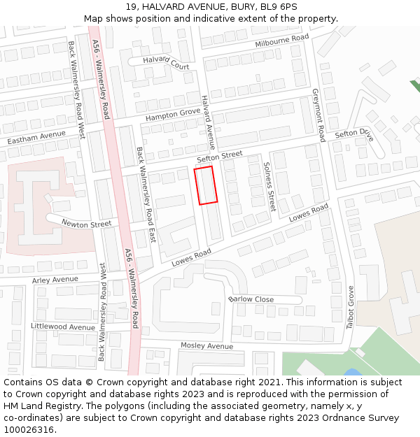 19, HALVARD AVENUE, BURY, BL9 6PS: Location map and indicative extent of plot
