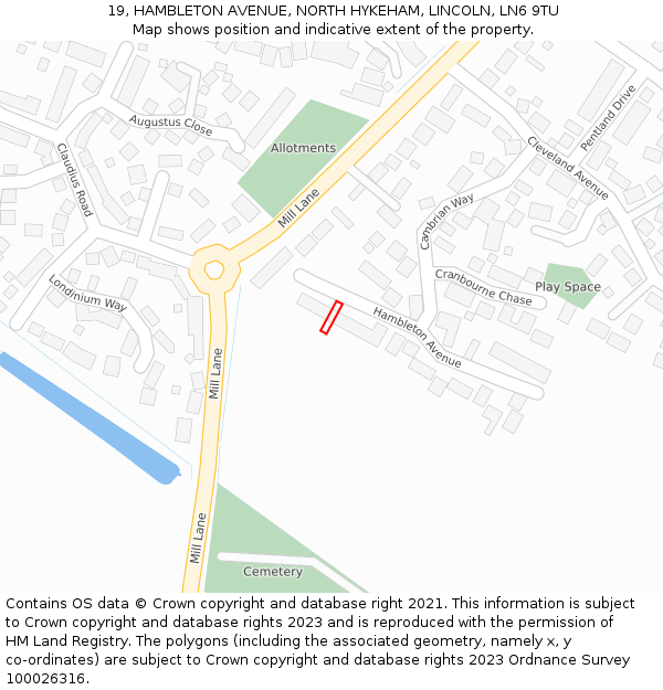 19, HAMBLETON AVENUE, NORTH HYKEHAM, LINCOLN, LN6 9TU: Location map and indicative extent of plot