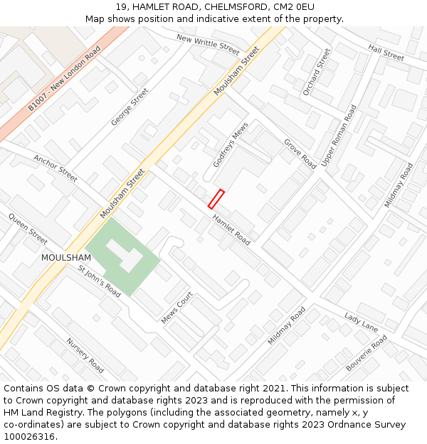 19, HAMLET ROAD, CHELMSFORD, CM2 0EU: Location map and indicative extent of plot