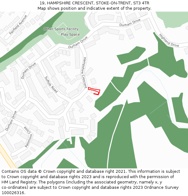19, HAMPSHIRE CRESCENT, STOKE-ON-TRENT, ST3 4TR: Location map and indicative extent of plot
