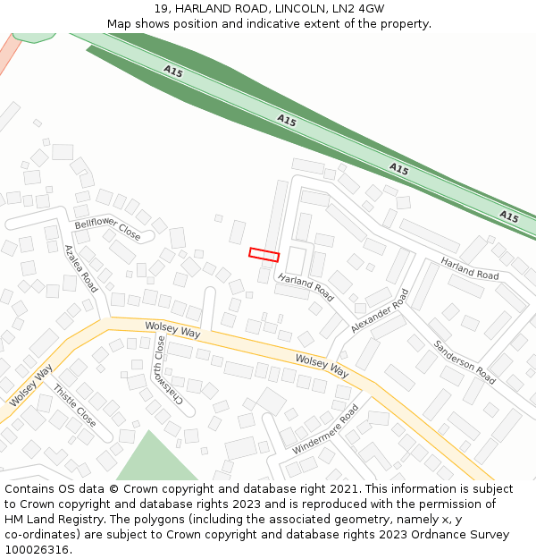19, HARLAND ROAD, LINCOLN, LN2 4GW: Location map and indicative extent of plot