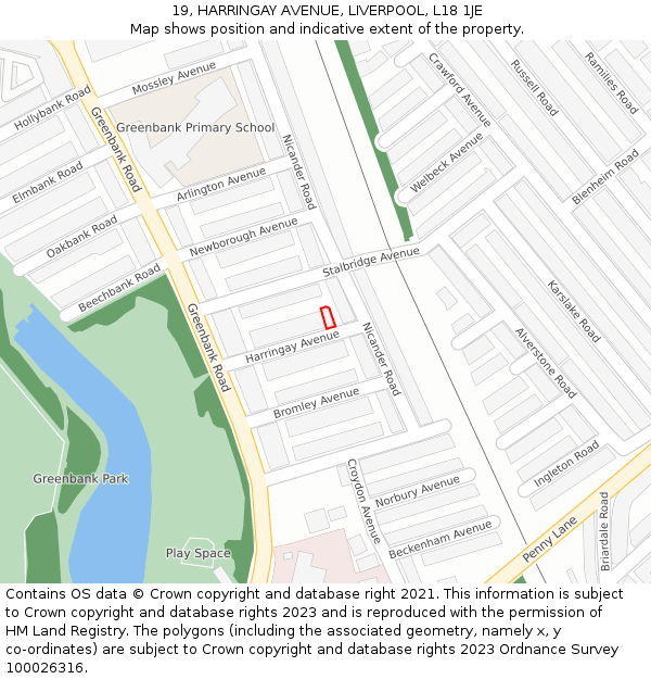 19, HARRINGAY AVENUE, LIVERPOOL, L18 1JE: Location map and indicative extent of plot