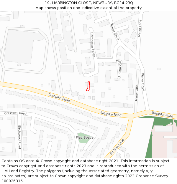 19, HARRINGTON CLOSE, NEWBURY, RG14 2RQ: Location map and indicative extent of plot