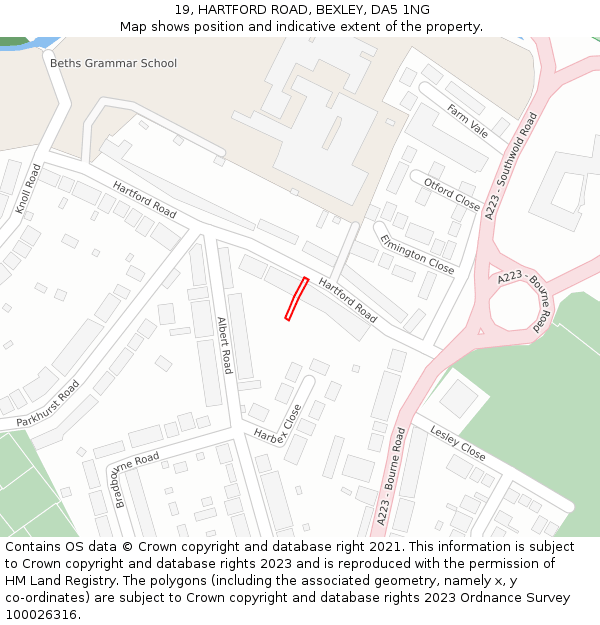 19, HARTFORD ROAD, BEXLEY, DA5 1NG: Location map and indicative extent of plot