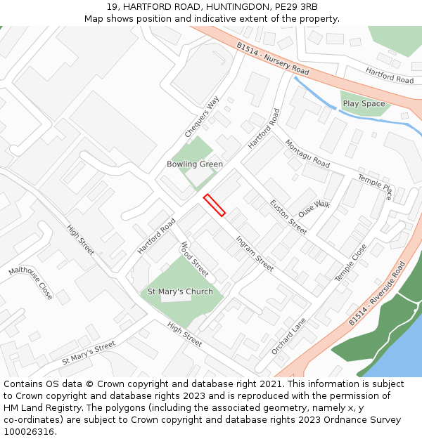 19, HARTFORD ROAD, HUNTINGDON, PE29 3RB: Location map and indicative extent of plot