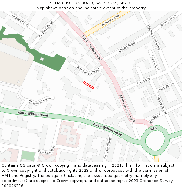 19, HARTINGTON ROAD, SALISBURY, SP2 7LG: Location map and indicative extent of plot