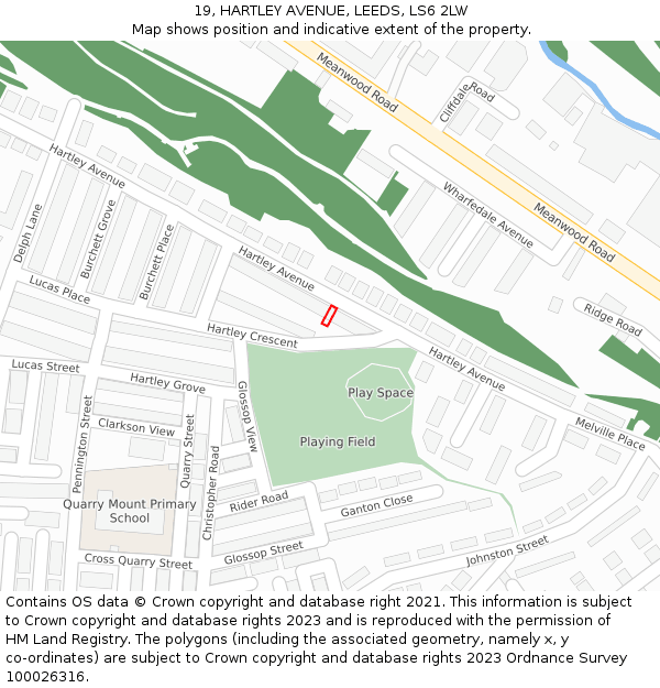 19, HARTLEY AVENUE, LEEDS, LS6 2LW: Location map and indicative extent of plot
