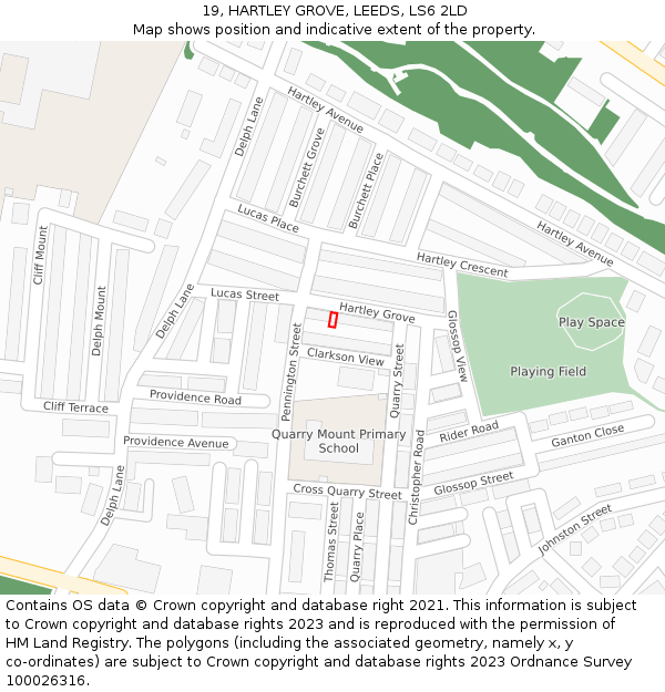 19, HARTLEY GROVE, LEEDS, LS6 2LD: Location map and indicative extent of plot
