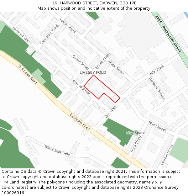 19, HARWOOD STREET, DARWEN, BB3 1PE: Location map and indicative extent of plot
