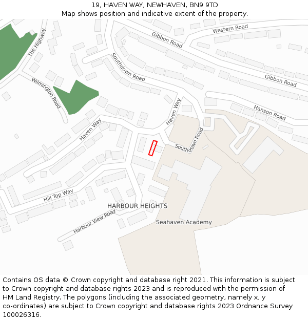 19, HAVEN WAY, NEWHAVEN, BN9 9TD: Location map and indicative extent of plot