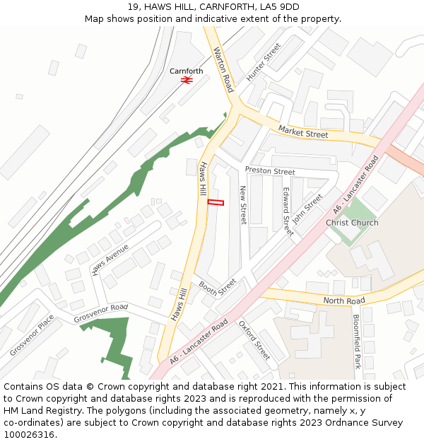 19, HAWS HILL, CARNFORTH, LA5 9DD: Location map and indicative extent of plot