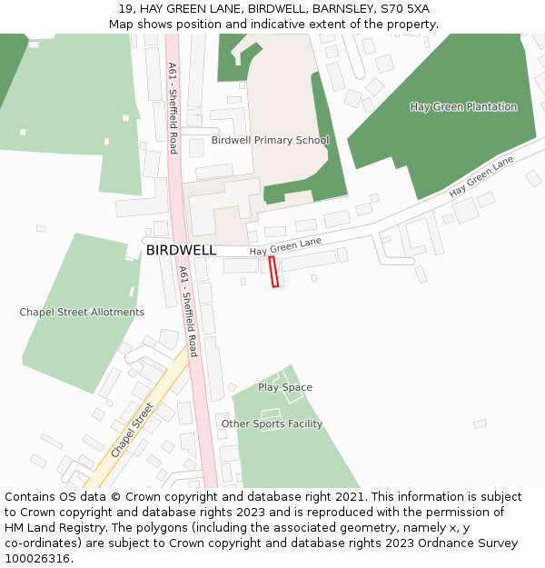 19, HAY GREEN LANE, BIRDWELL, BARNSLEY, S70 5XA: Location map and indicative extent of plot