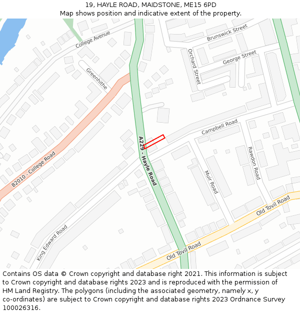 19, HAYLE ROAD, MAIDSTONE, ME15 6PD: Location map and indicative extent of plot