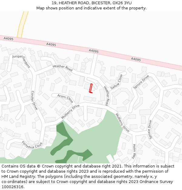 19, HEATHER ROAD, BICESTER, OX26 3YU: Location map and indicative extent of plot